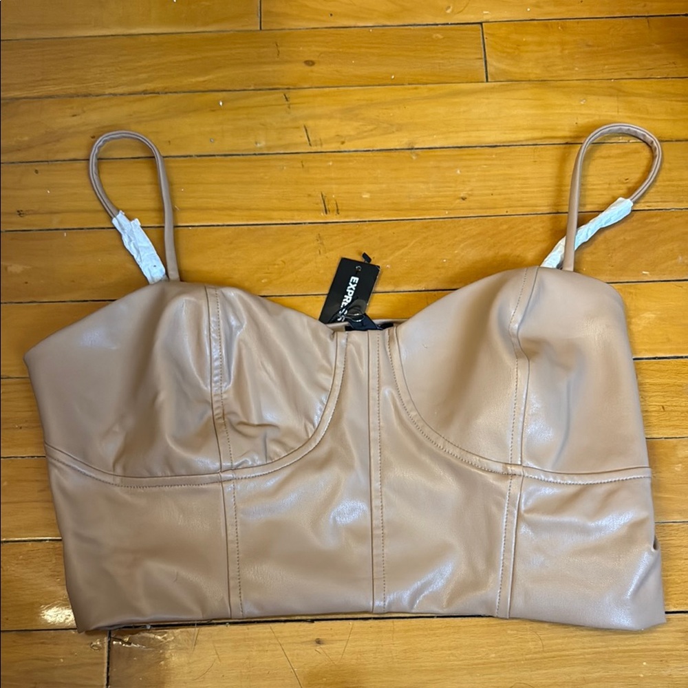 Express Beige Leather Bustier Top